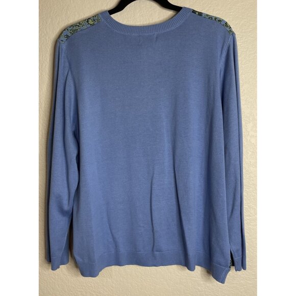 Vintage Womens Y2K Joan Leslie 1X Blue Floral Button Cardigan Sweater Cottage - Picture 2 of 7